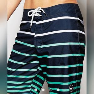 HOLLISTER Board Shorts Swim Trunks Men's 32 Tie Waist Blue Green White Beach